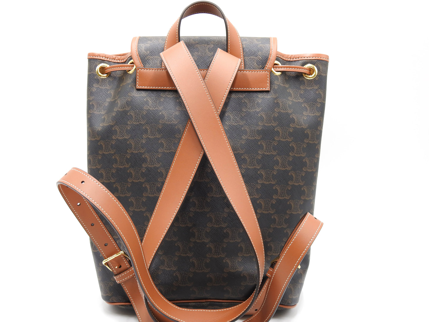 CELINE Triomph Folco Medium Backpack Bag PVC Canvas Tan Dark Brwon 197662