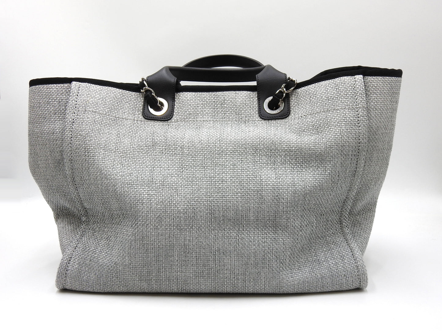 Chanel Deauville Large 2way Chain Shoulder Tote Bag Straw Canvas A66941