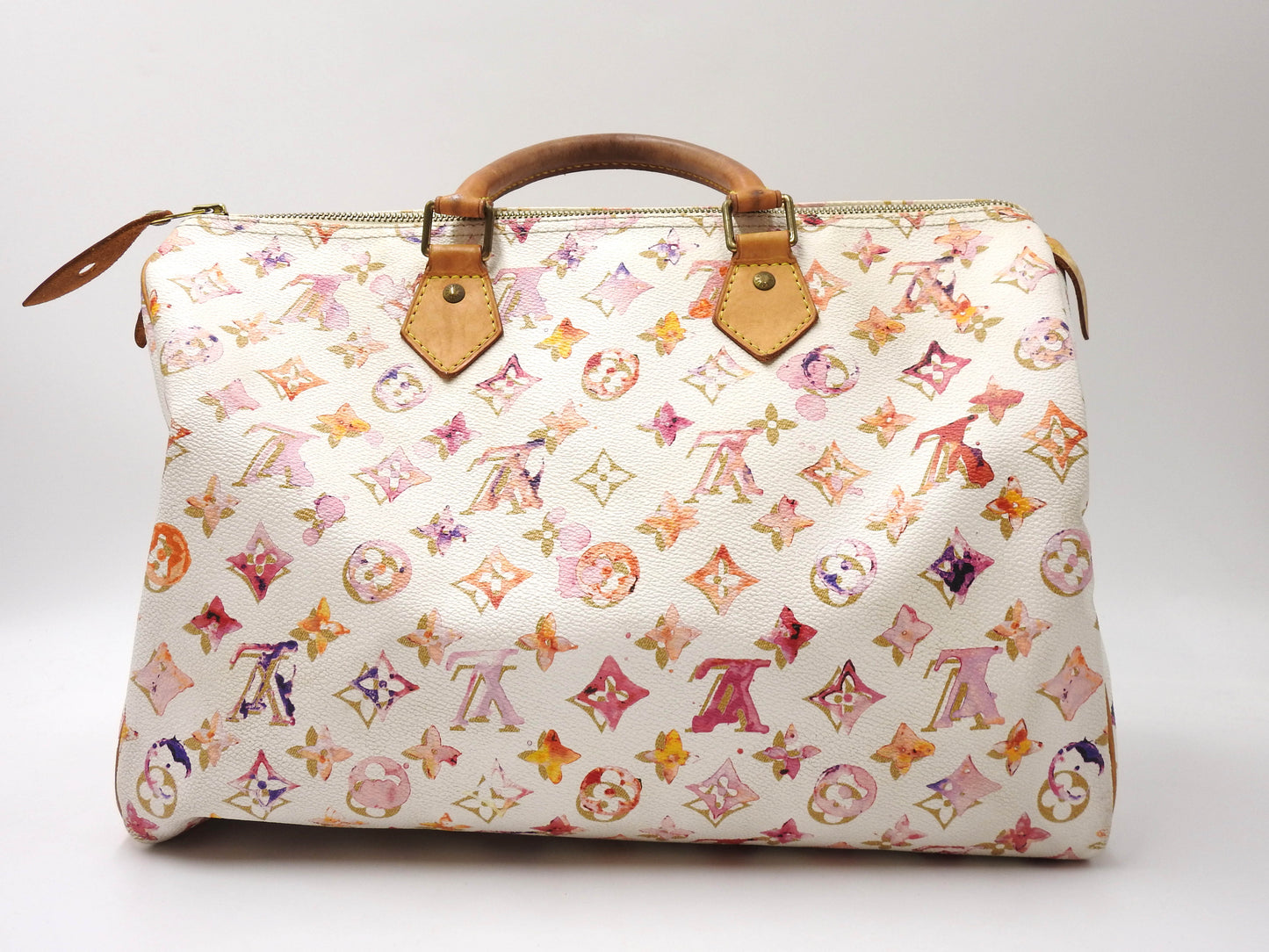 LOUIS VUITTON Watercolor Monogram Speedy 35 White Boston Hand Bag M95752