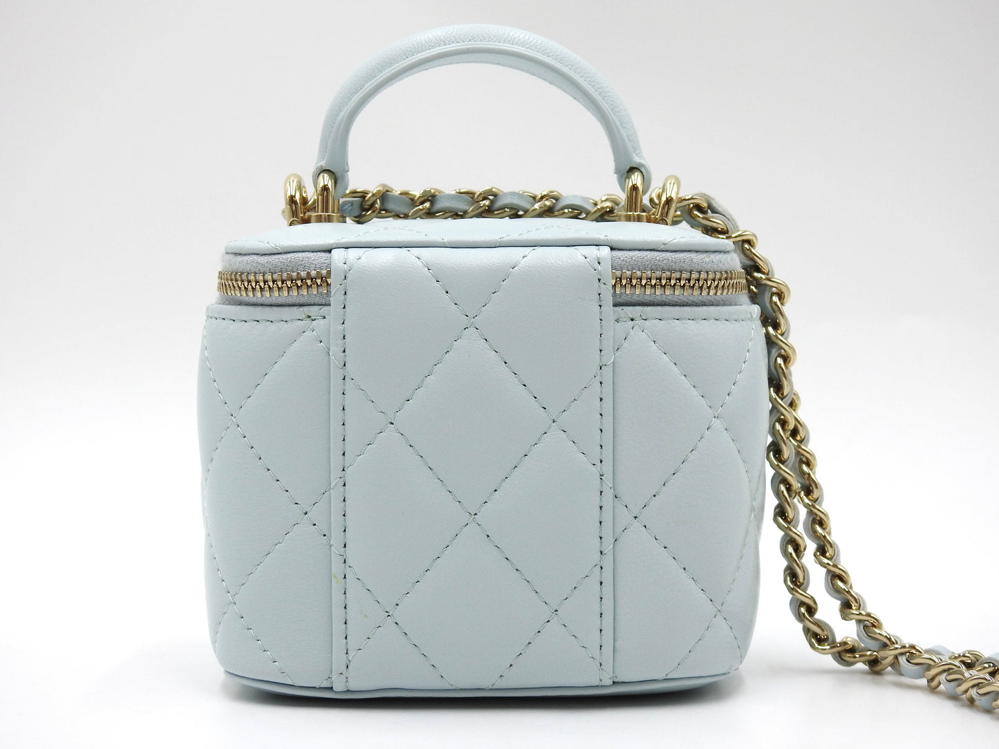 CHANEL Matelasse Top Handle Small Vanity Shoulder Bag Lambskin Blue AP2198