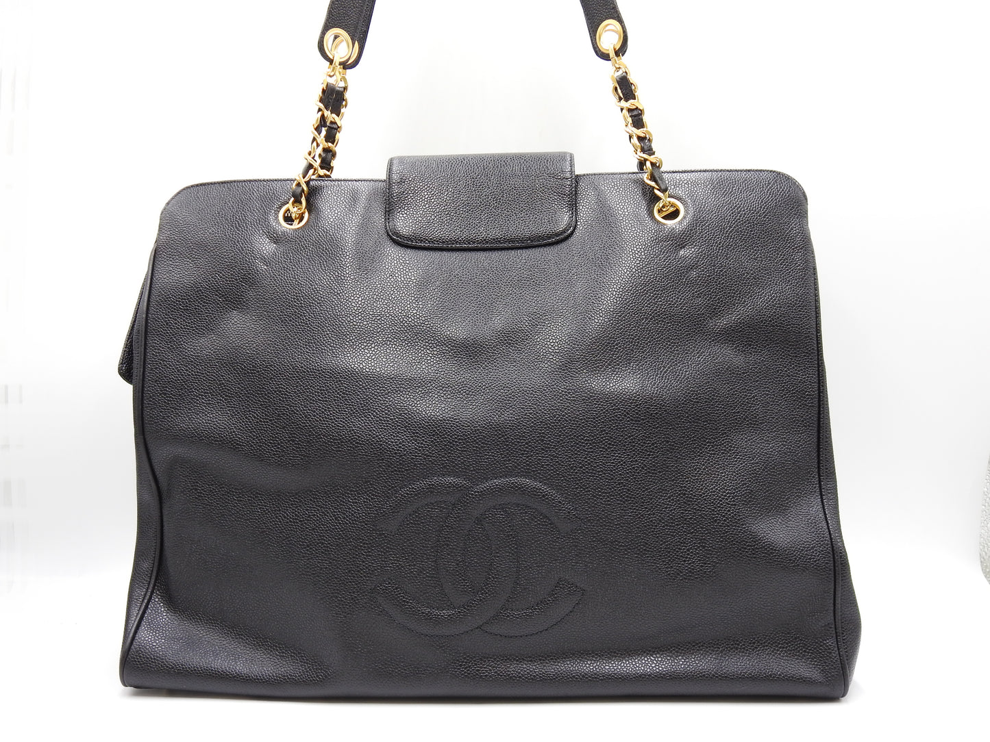 CHANEL Vintage Super Model Chain Shoulder Bag Tote Bag Caviarskin Black