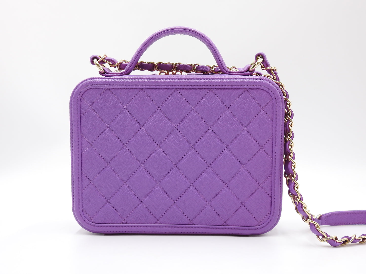 CHANEL CC Filigree Matelasse Shoulder Vanity Bag Caviarskin Purple A93343