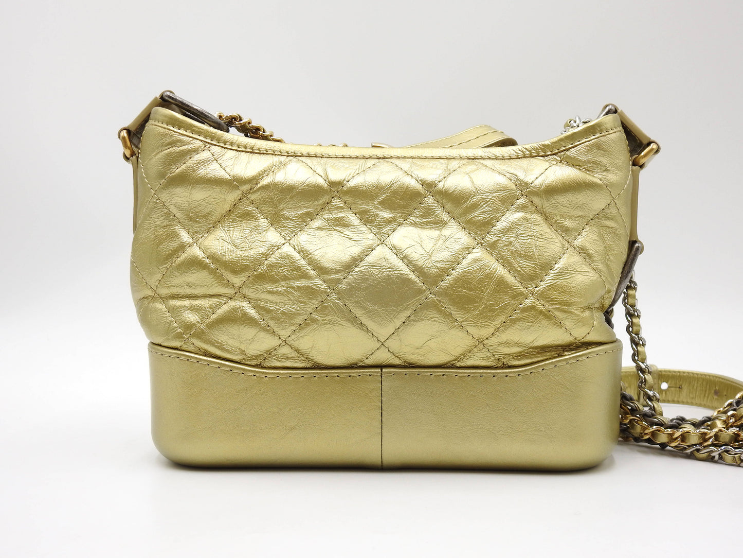 CHANEL Gabrielle De Small Hobo Chain Shoulder Bag Calfskin Gold A91810