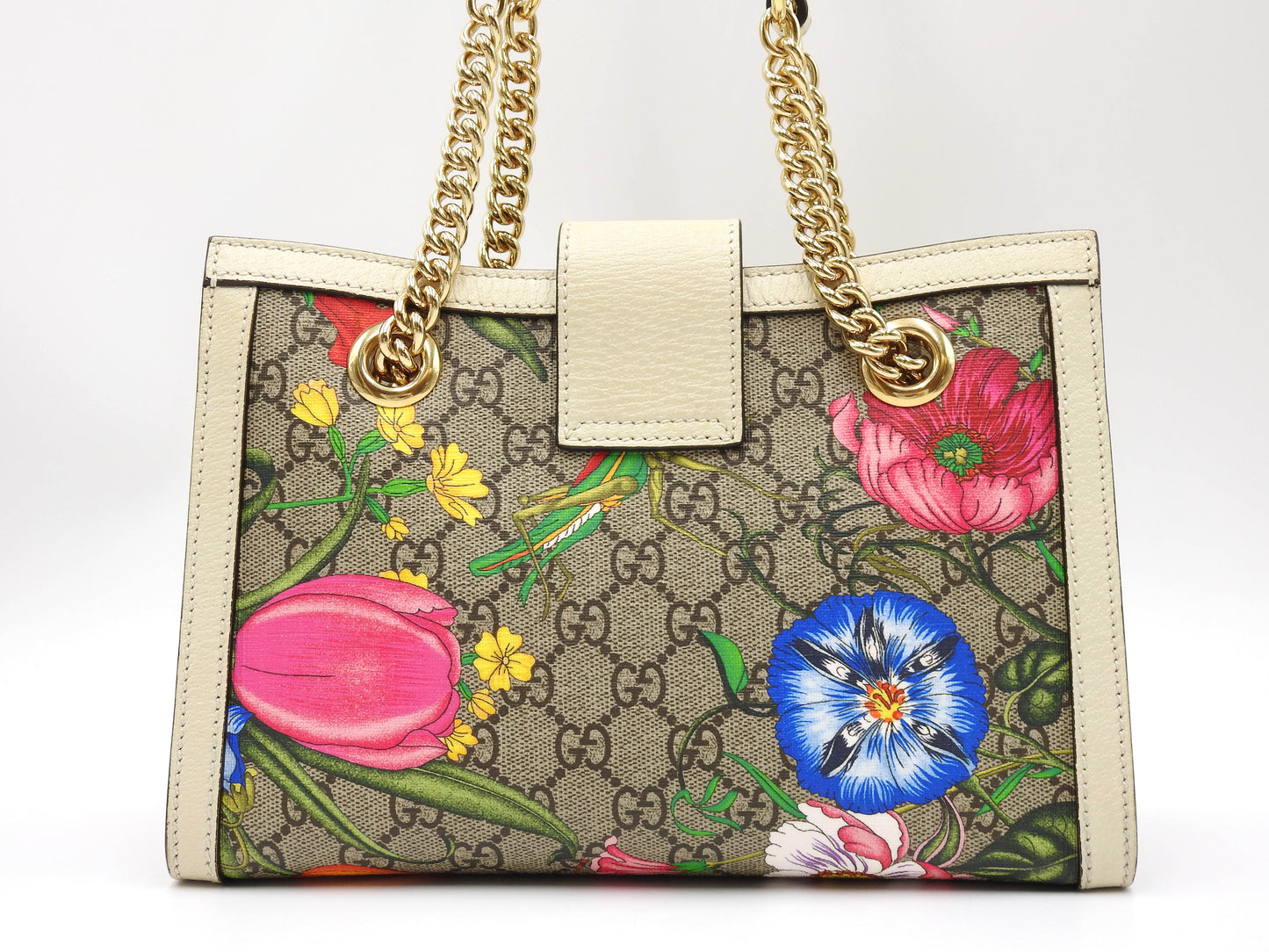 GUCCI GG Flora Supreme Padlock Small Tote Shoulder Bag Beige White 498156