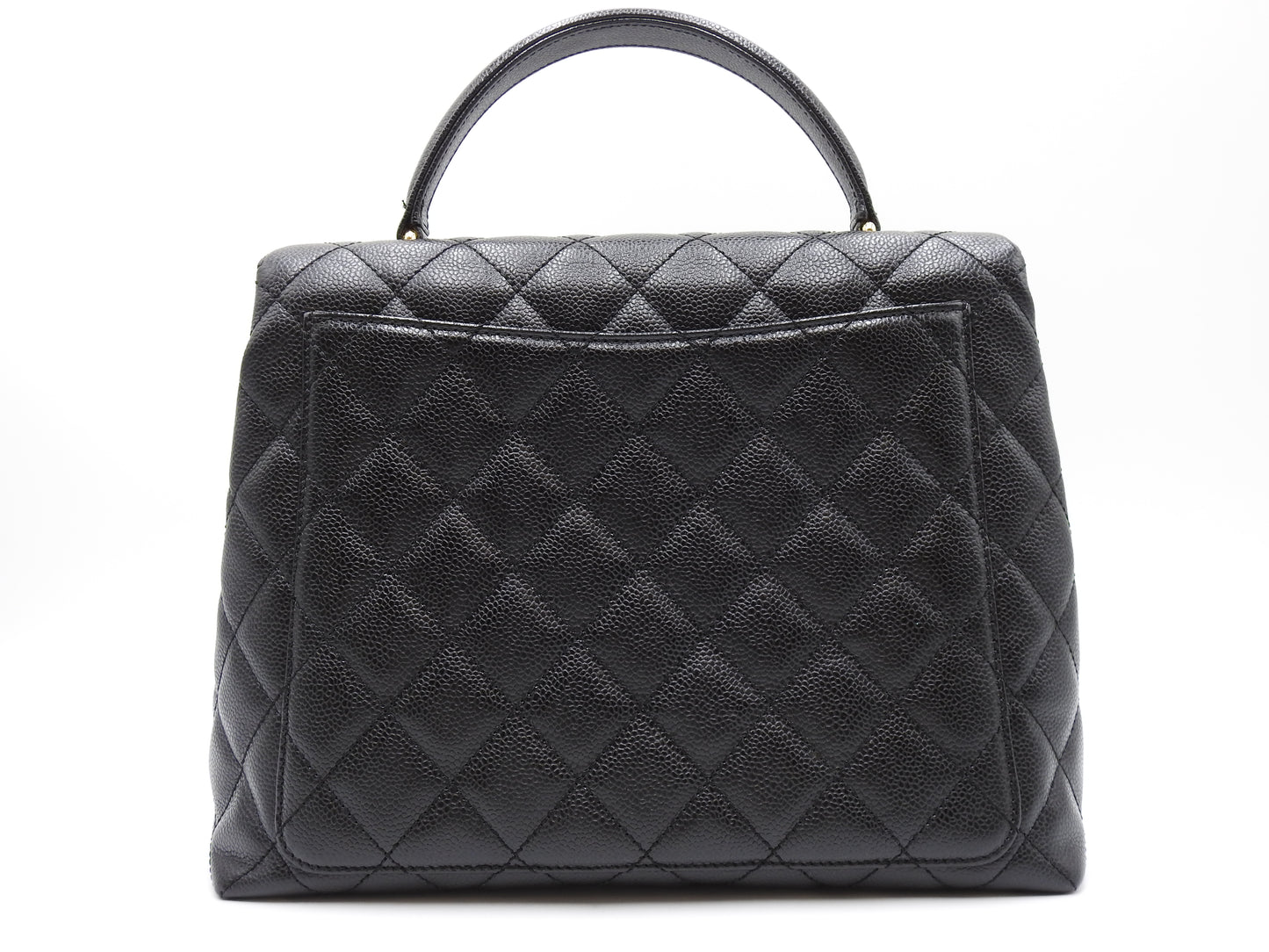 CHANEL Matelasse CC Kelly Hand Bag Caviarskin Leather Black Gold A12397