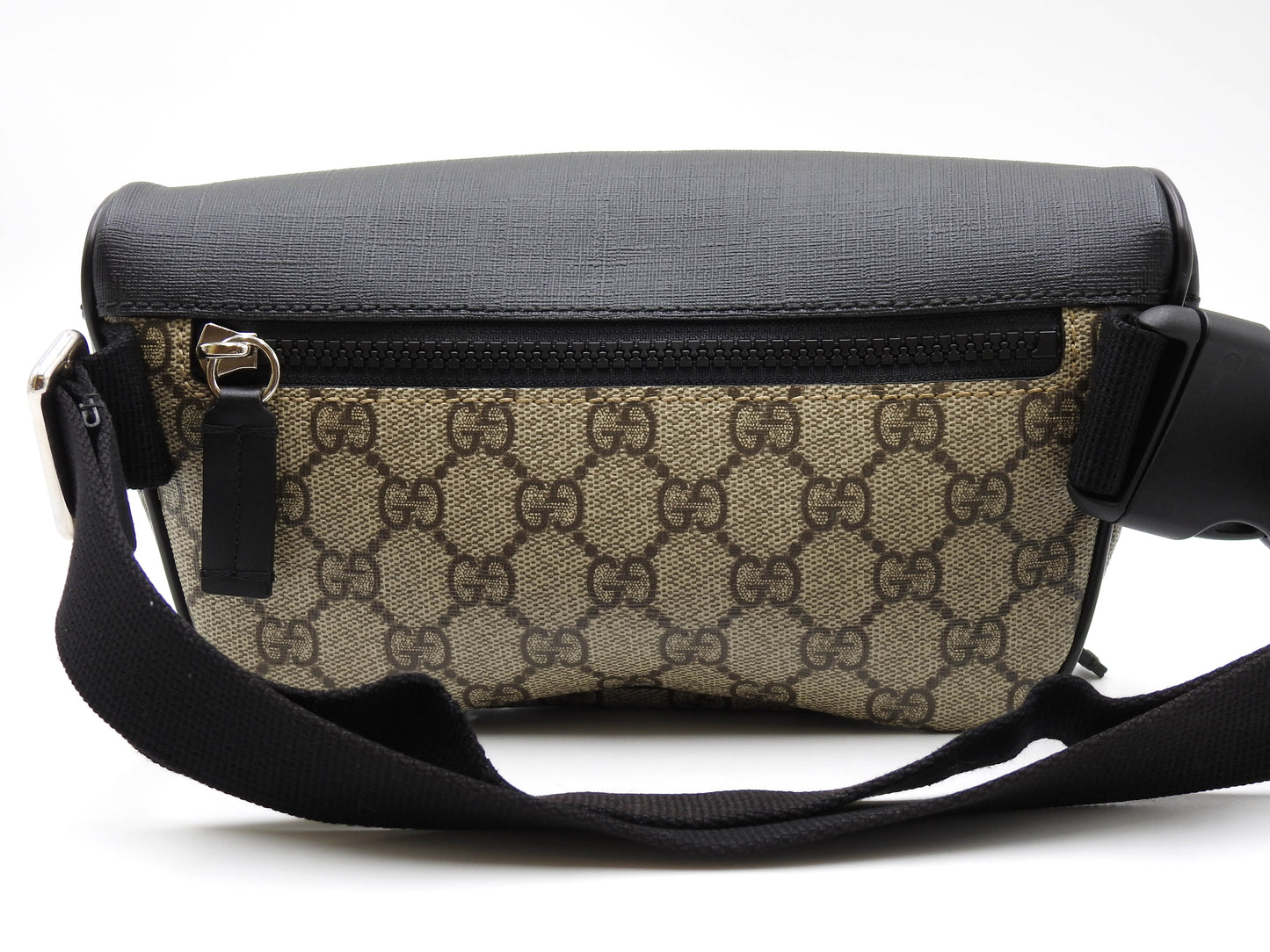 GUCCI GG Supreme Waist Body Belt Bag PVC Leather Beige Black Silver 450946