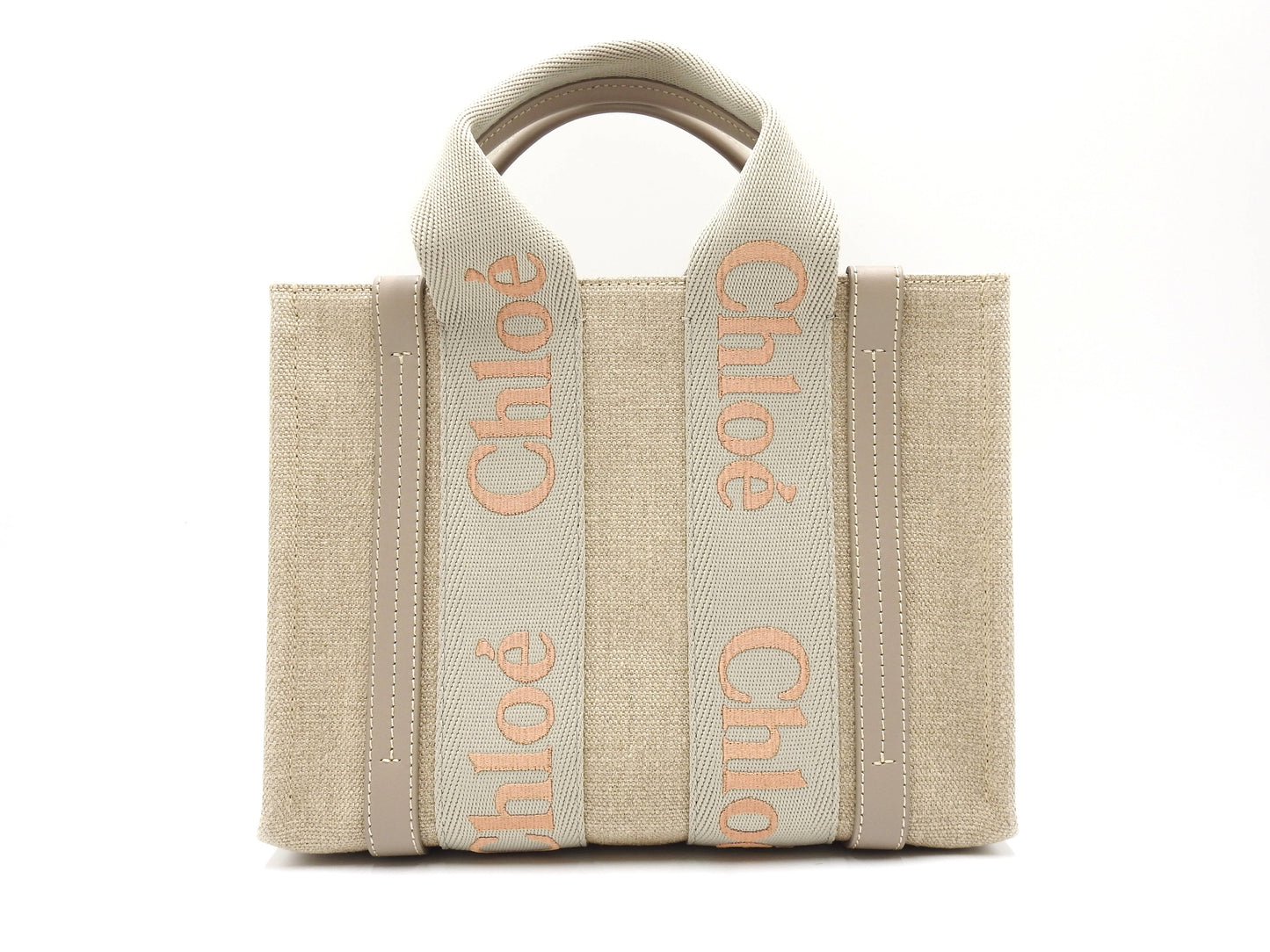 CHLOE Woody 2way Small Tote Bag Shoulder Bag Canvas Beige Gray
