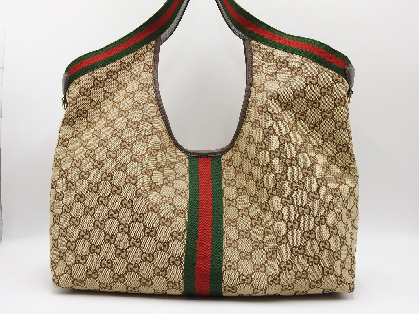 GUCCI GG Canvas Giglio Large Hobo Tote Shoulder Bag Beige Brown 853971