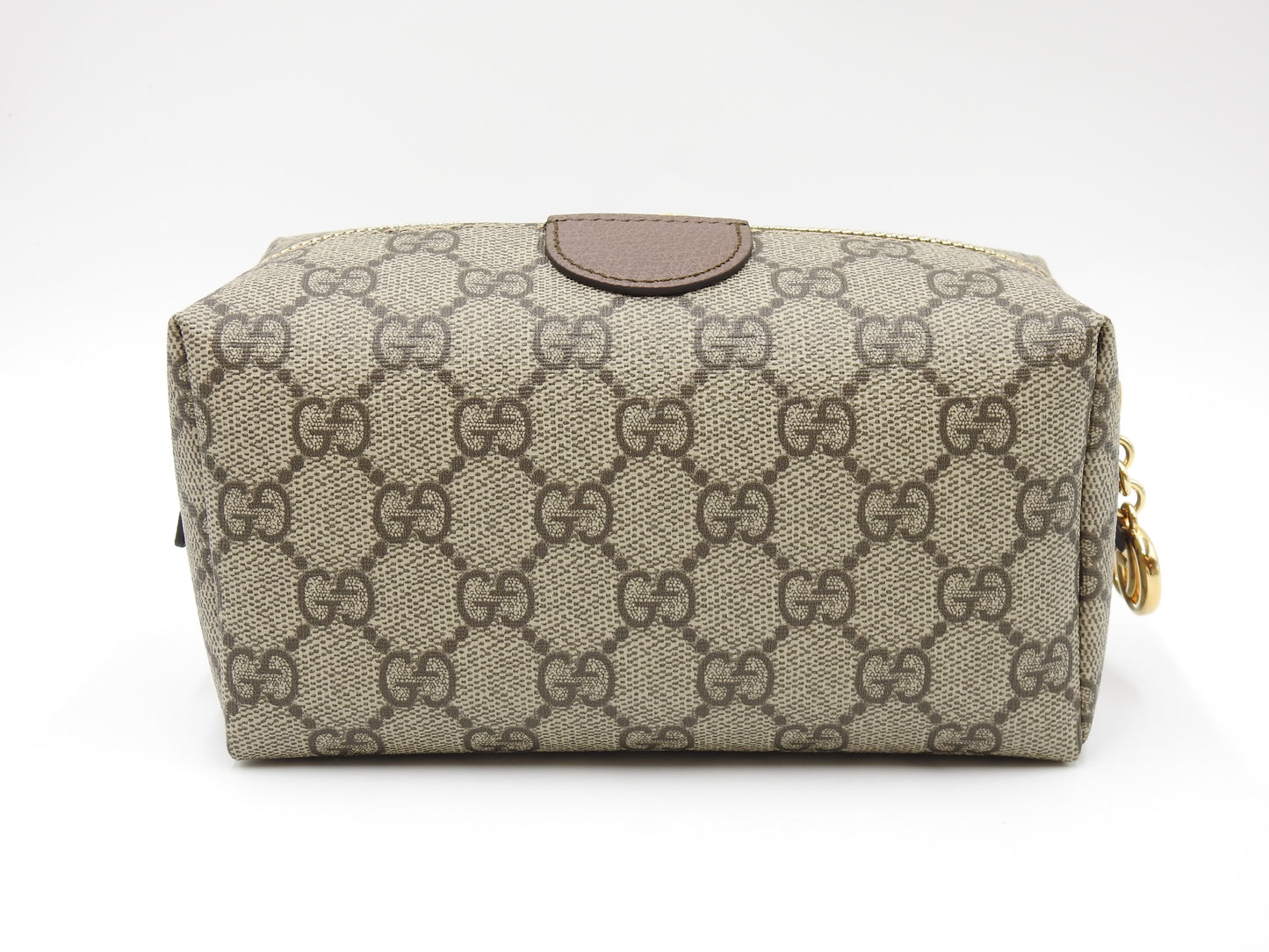 GUCCI GG Supreme Cosmetic Pouch PVC Leather Beige Brown Green 548393