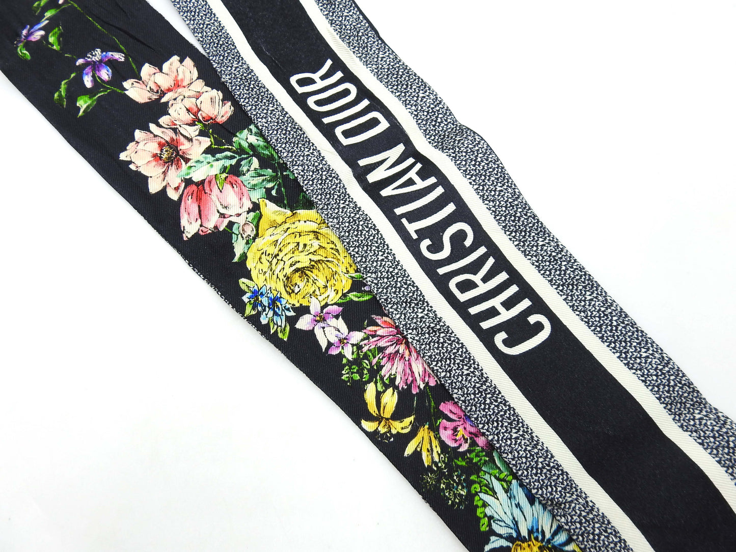 CHRISTIAN DIOR Mitzah Bandeau Scarf 100% Silk Black White 24FCO106I606