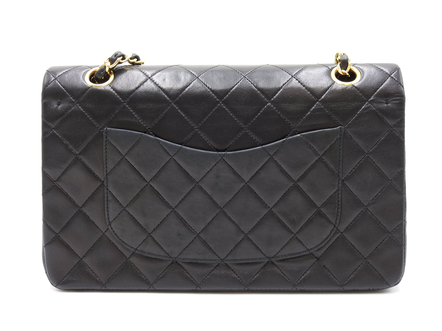 CHANEL Matelasse 25 Double Flap Chain Shoulder Bag Lambskin Black A01112