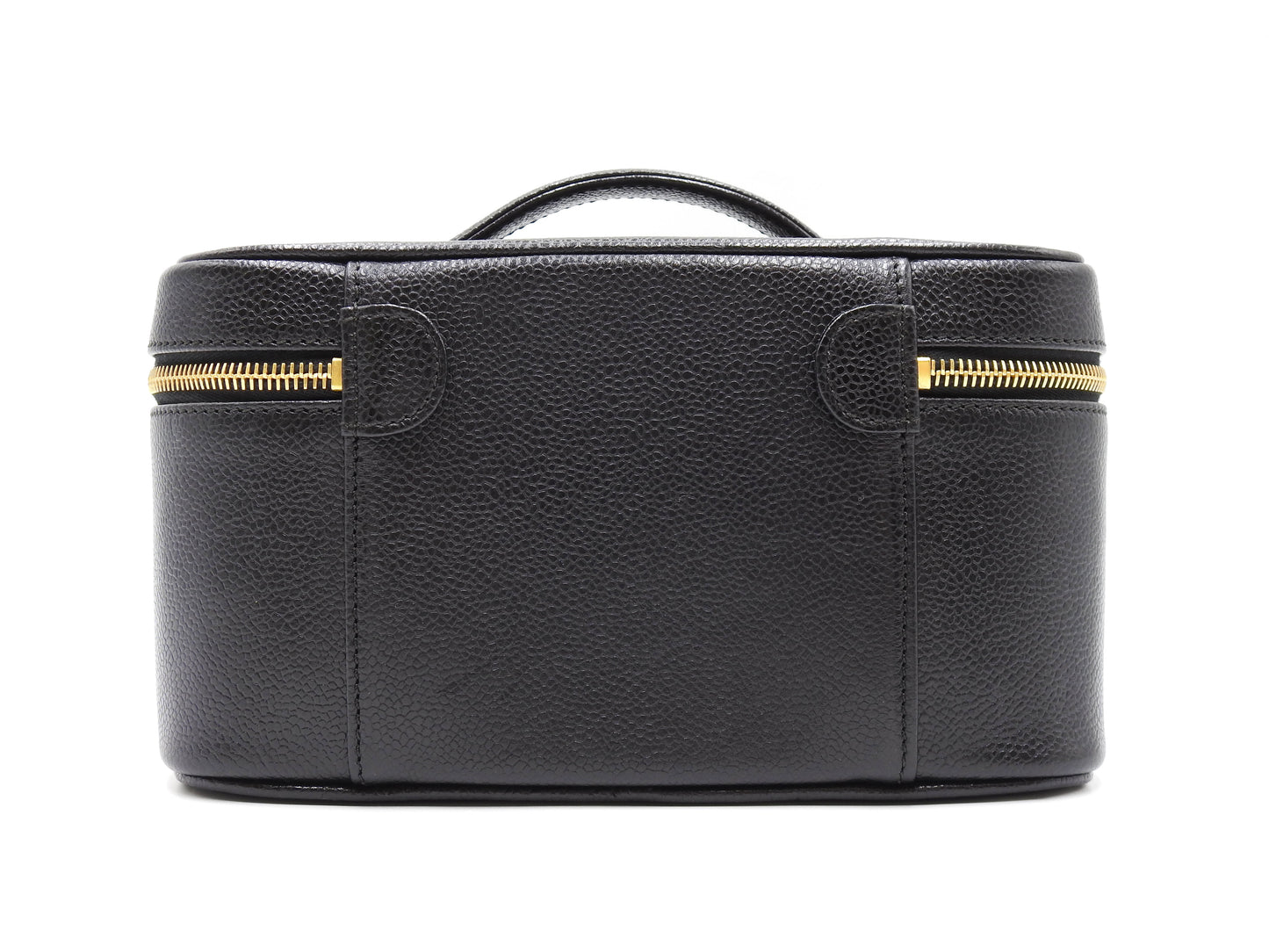 CHANEL CC Vanity Bag Cosmetic Pouch Caviarskin Leather Black Gold A08090