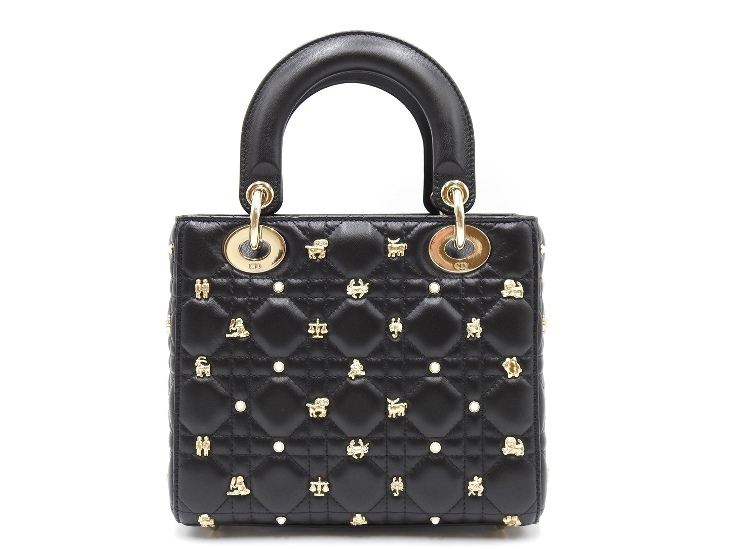 Christian Dior My ABCDIOR Lady Dior Small Studded Cannage Hand Bag Black