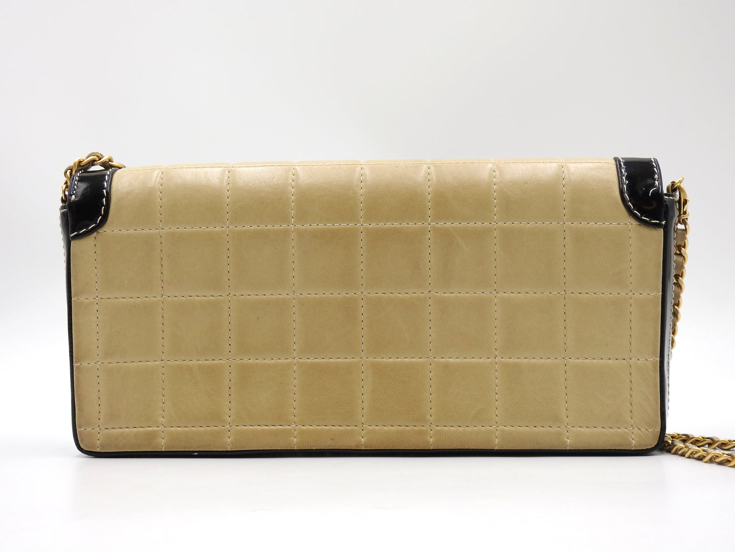 CHANEL Chocolate Bar Chain Shoulder Bag Lambskin Enamel Beige Black A15316