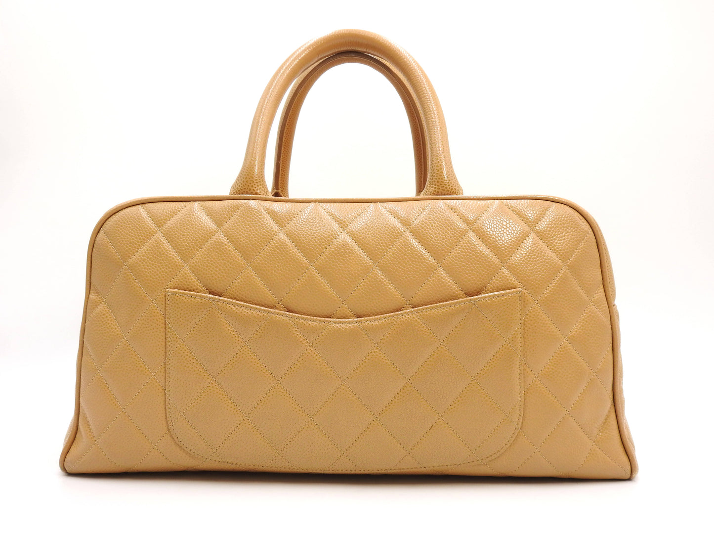 CHANEL Timeless CC Matelasse Boston Hand Bag Caviarskin Beige A20997