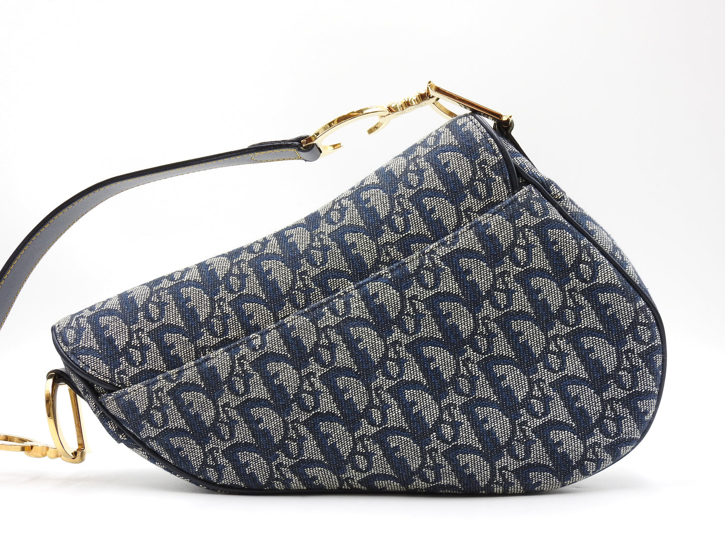 Christian Dior Trotter Oblique Saddle Bag Shoulder Hand Bag Canvas Navy