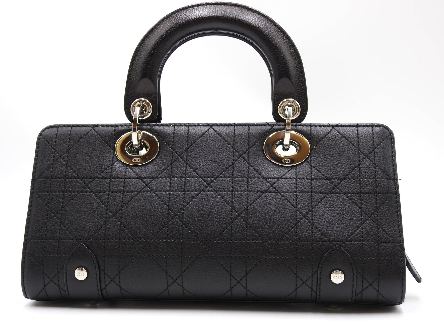 Christian Dior Lady Dior Small East West Cannage Hand Bag Calfskin Black