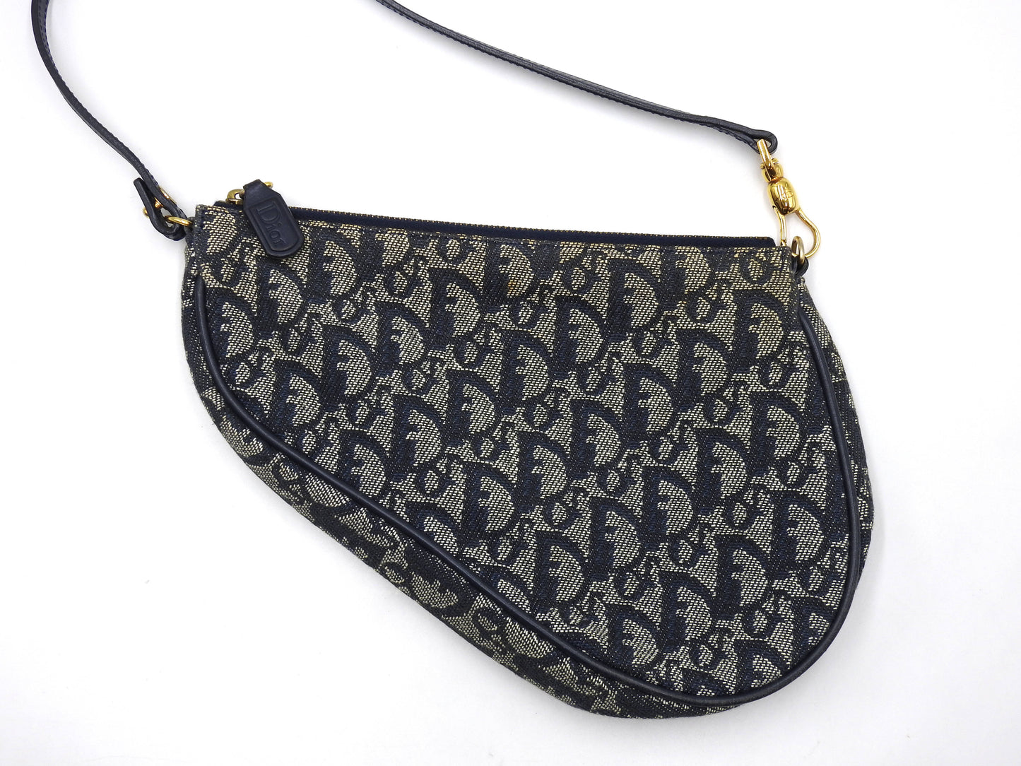 Christian Dior Trotter Saddle Pouch Shoulder Hand Bag Canvas Leather Navy