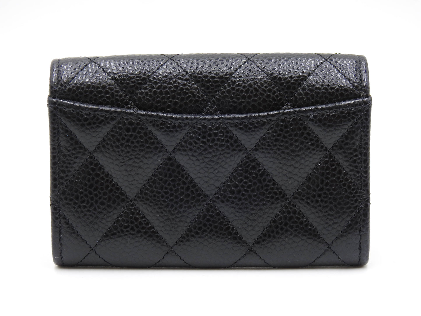 CHANEL CC Matelasse Card Case Holder Caviarskin Black Gold AP0214