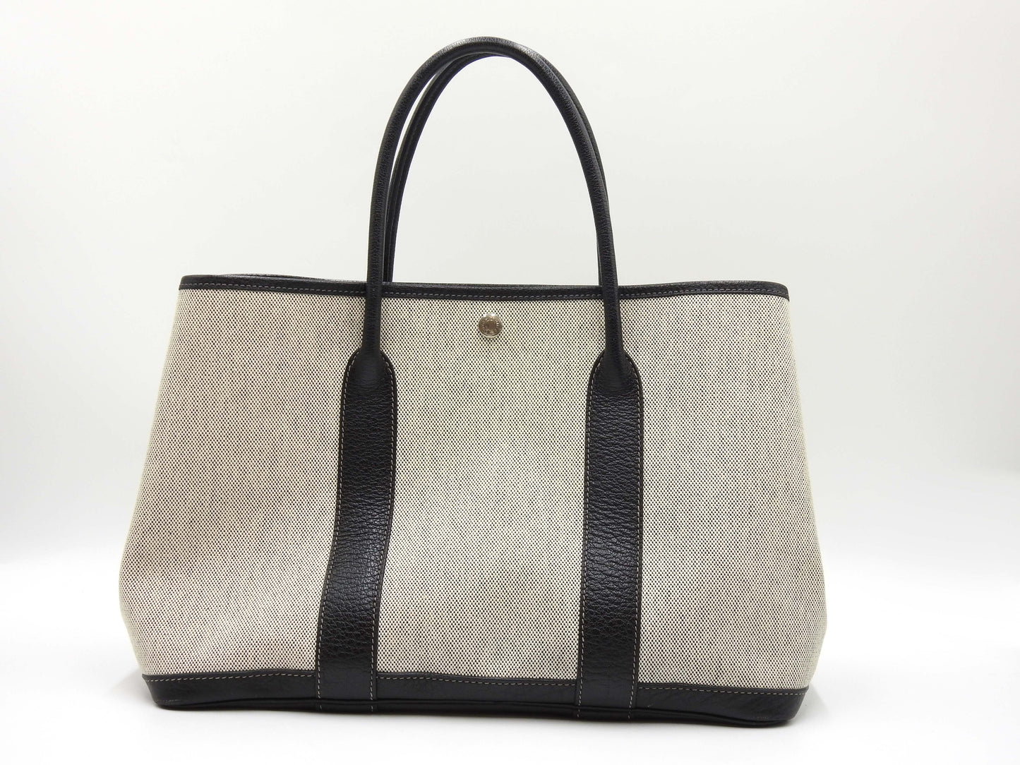 HERMES Garden Party PM Tote Bag Gray Black Toile H Buffle Leather □H
