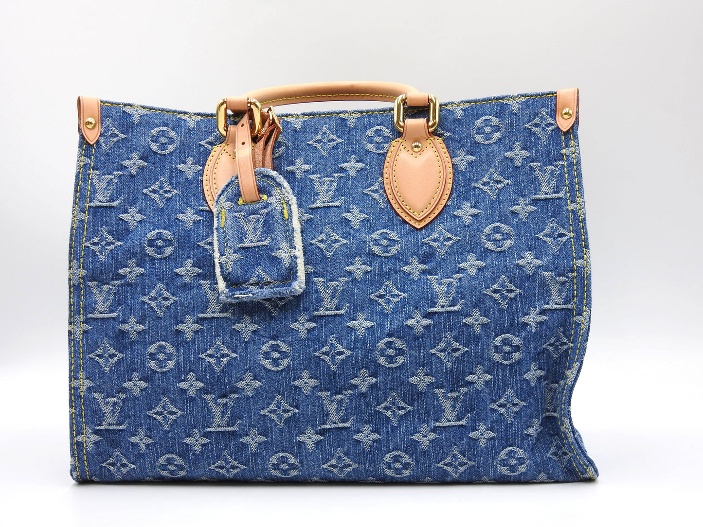 LOUIS VUITTON LV Remix Monogram Denim Onthego MM Shoulder Bag Blue M46871