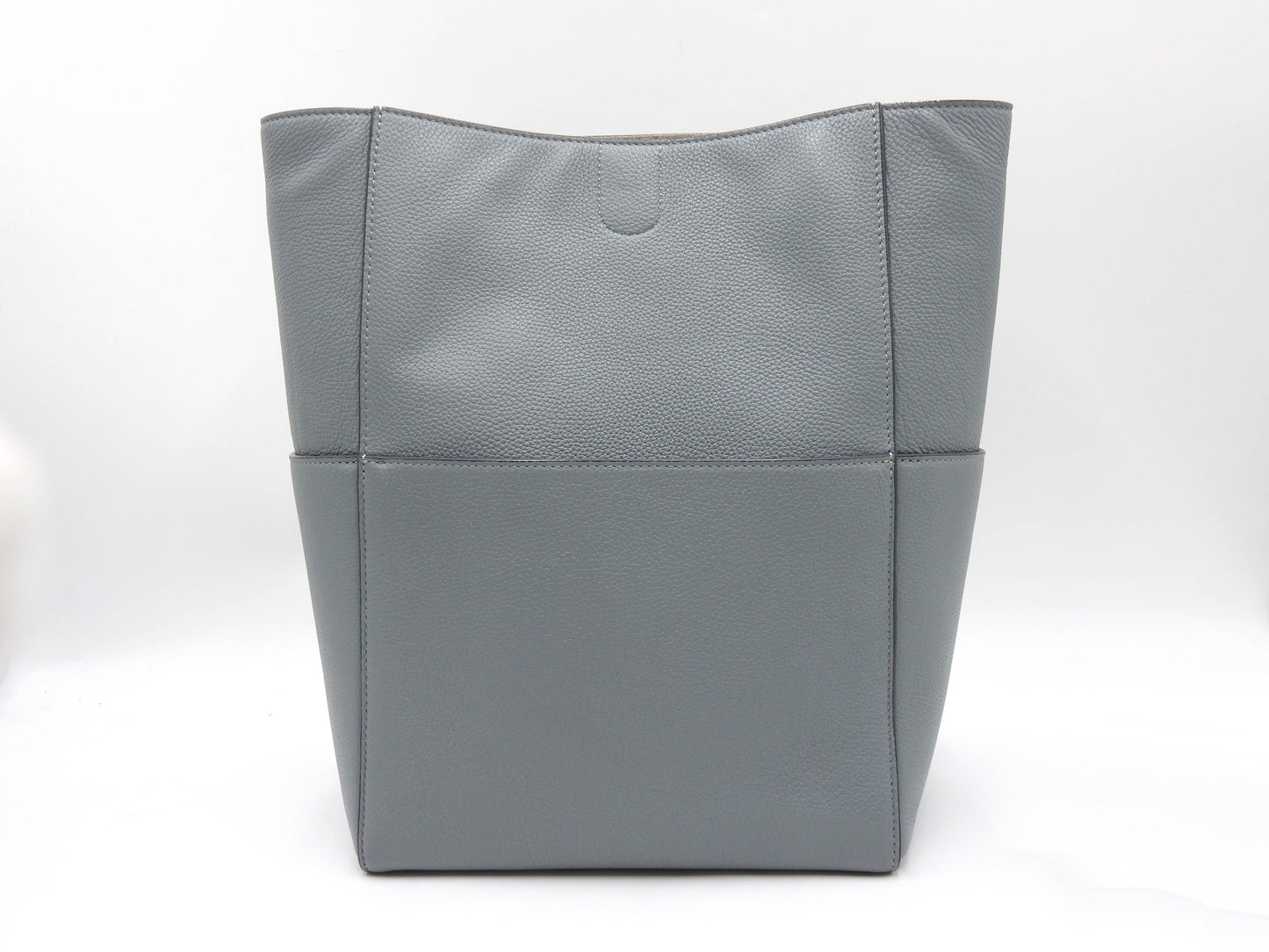 CELINE Medium Sangle Bucket Shoulder Bag Grained Calfskin Gray Blue 189593