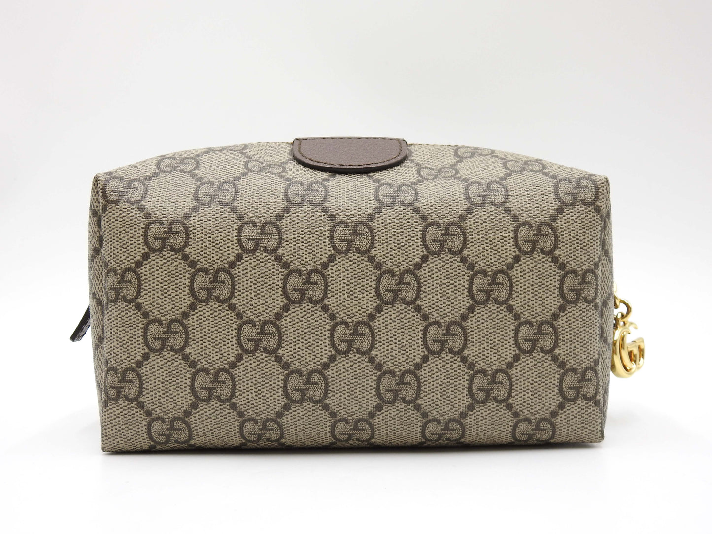 GUCCI GG Supreme Cosmetic Pouch PVC Leather Beige Brown Green 548393