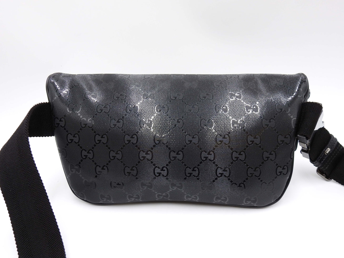 GUCCI GG Impreme Waist Body Belt Bag PVC Leather Black Silver 233269