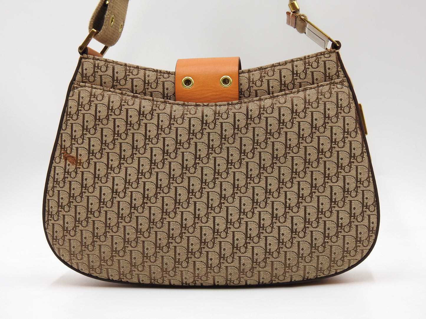 Christian Dior Trotter Street Chic Shoulder Bag Canvas Leather Beige