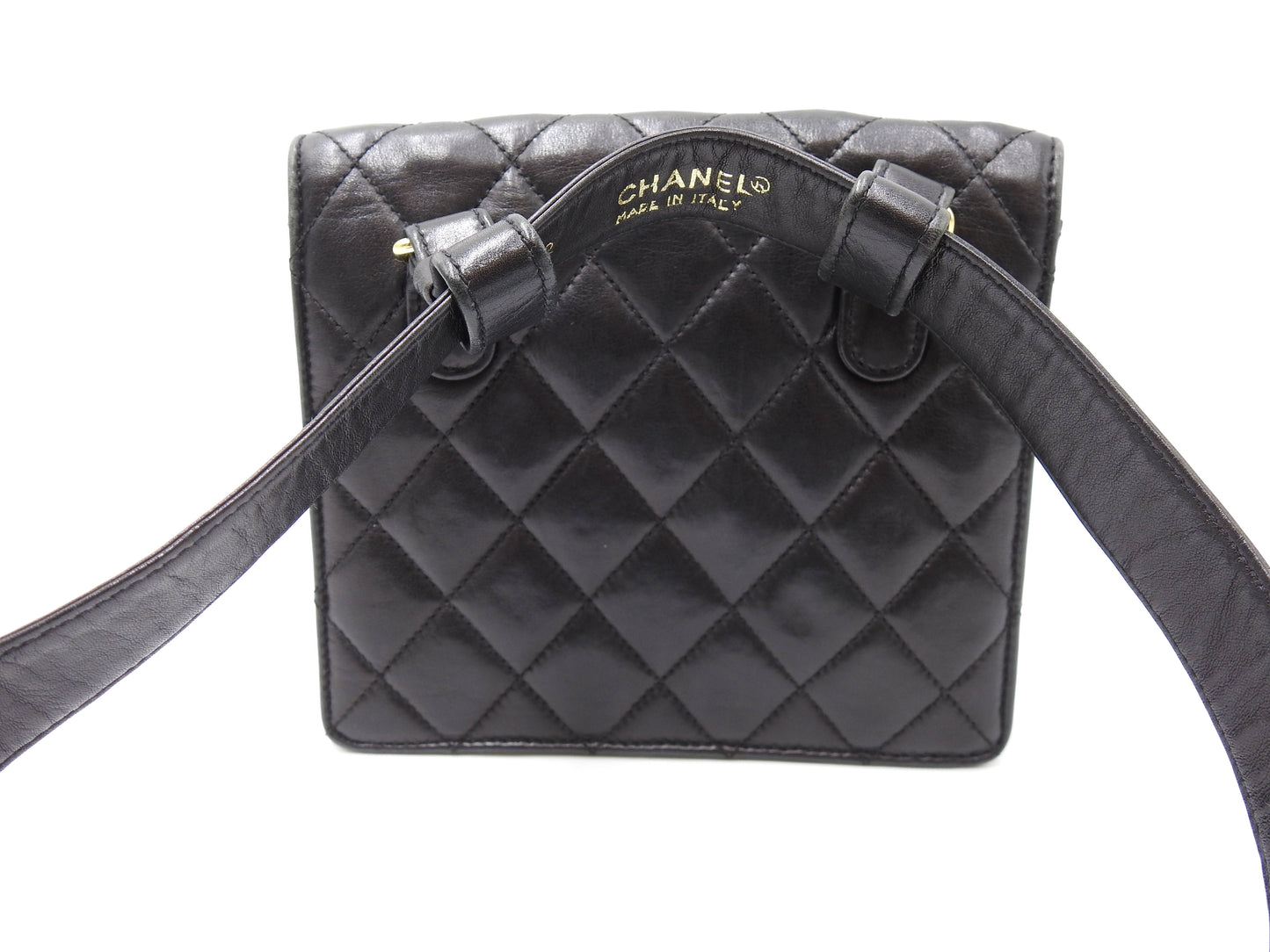 CHANEL CC Matelasse Waist Belt Bag Lambskin Black Gold Hardware