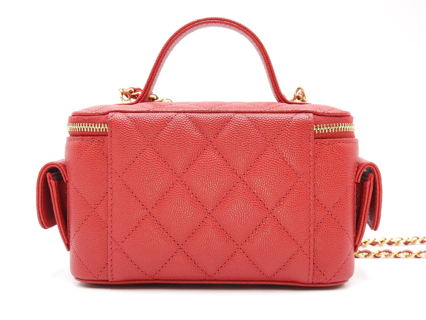 CHANEL CC Matelasse Top Handle 2way Chain Vanity Bag Caviarskin Red AP3017