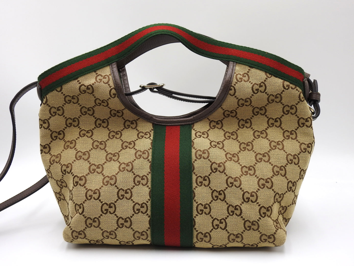 GUCCI GG Canvas Giglio Small Hobo Tote Shoulder Bag Beige Brown 860845