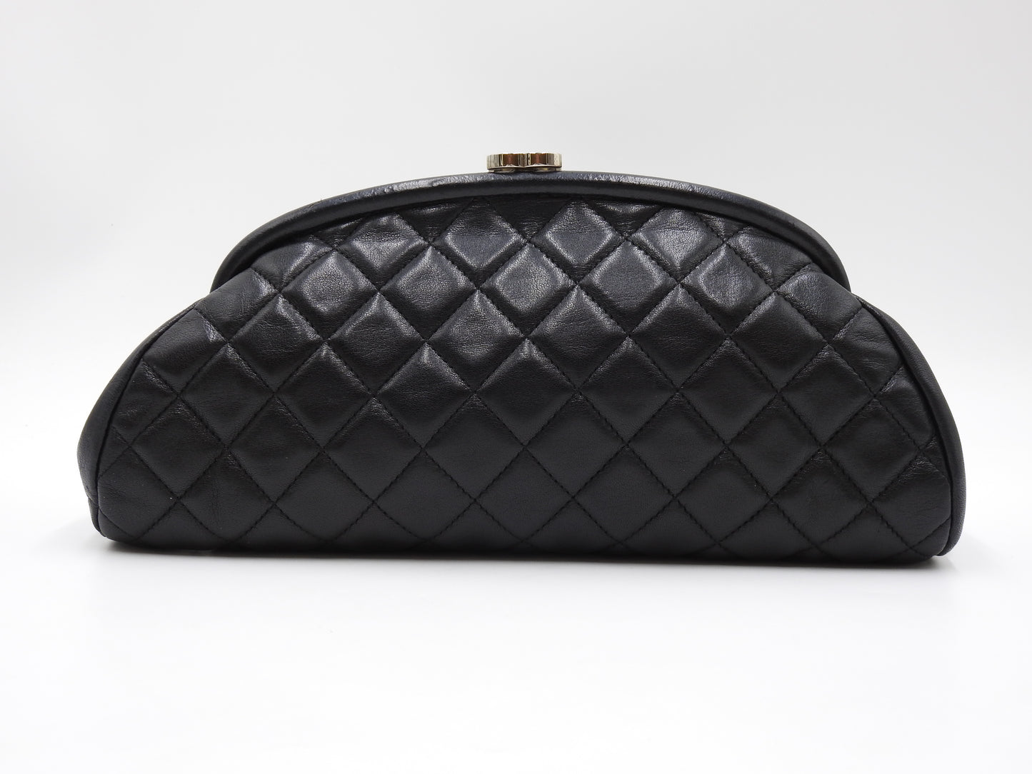CHANEL Timeless CC Matelasse Clutch Second Bag Lambskin Black Silver