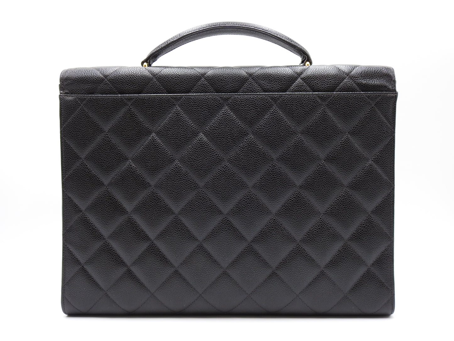 CHANEL CC Matelasse Briefcase Business Bag Caviarskin Leather Black Gold