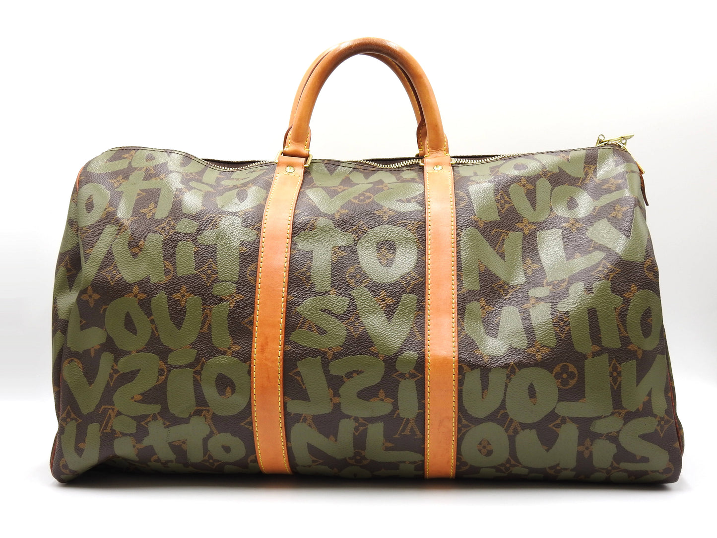 LOUIS VUITTON Monogram Graffiti Keepall 50 Boston Travel Bag Khaki M92196