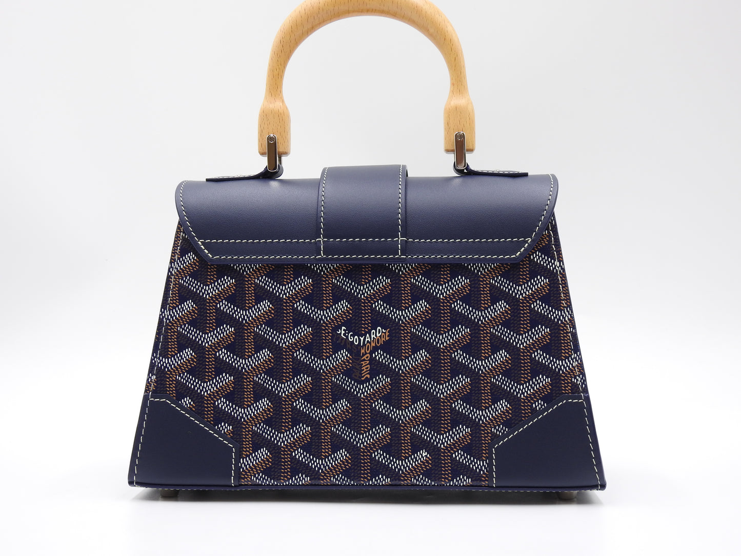 GOYARD Saigon Mini Structure Hand Shoulder Bag PVC Canvas Leather Navy