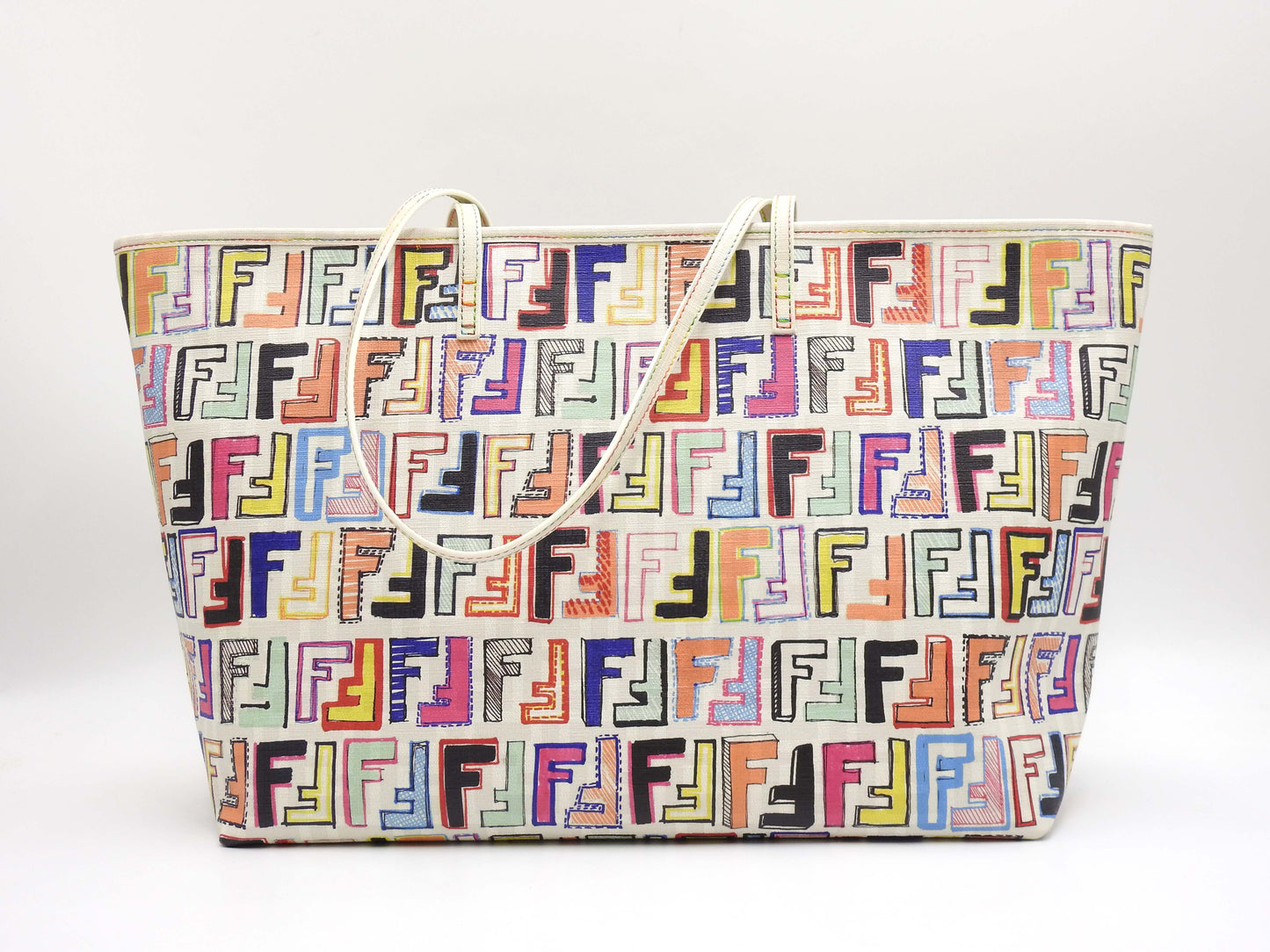 FENDI Zucca Toe Roll Bag Shoulder Bag PVC Canvas White Multicolor 8BH185