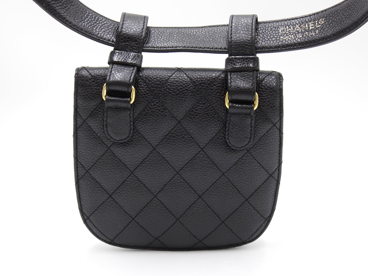 CHANEL CC Matelasse Waist Belt Bag Caviarskin Leather Black Gold Hardware