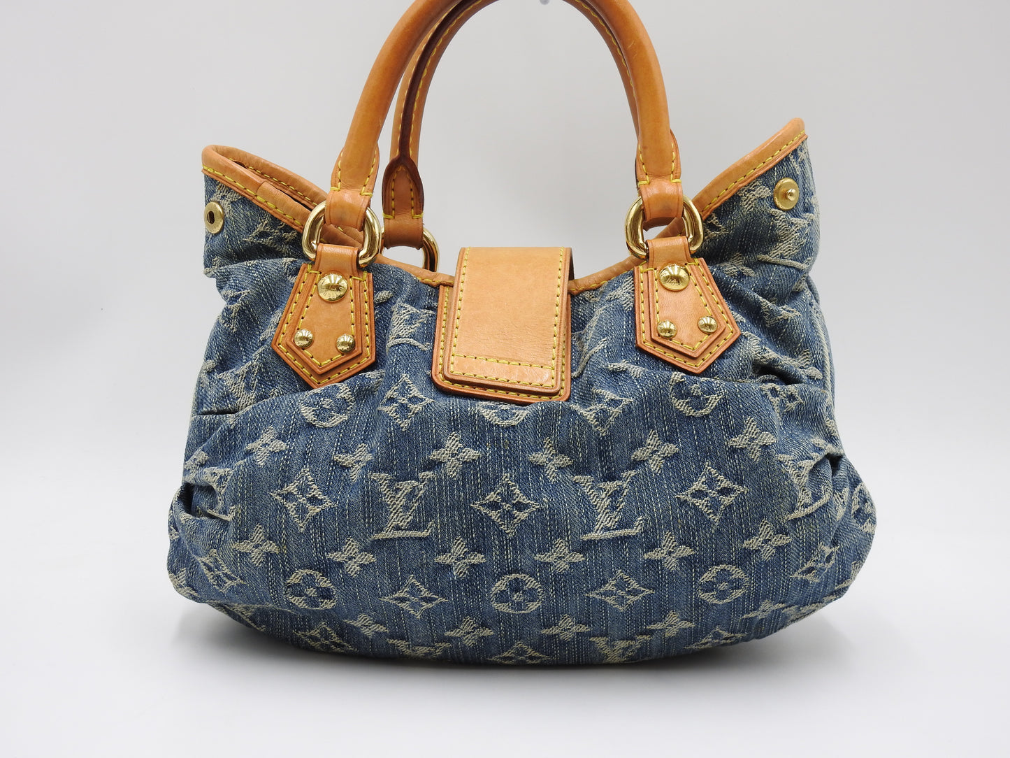 LOUIS VUITTON Pleaty Monogram Denim Hand Bag Shoulder Bag Blue M95020