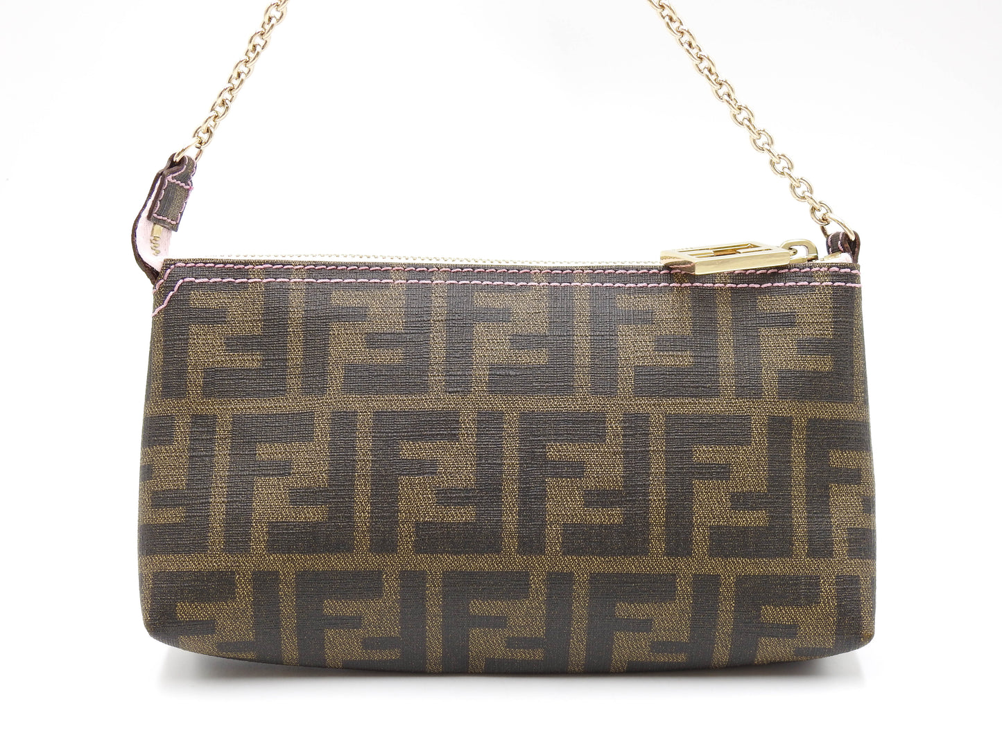 FENDI Zucca Chain Bag Pochette Accessories Pouch PVC 8BR592 Khaki