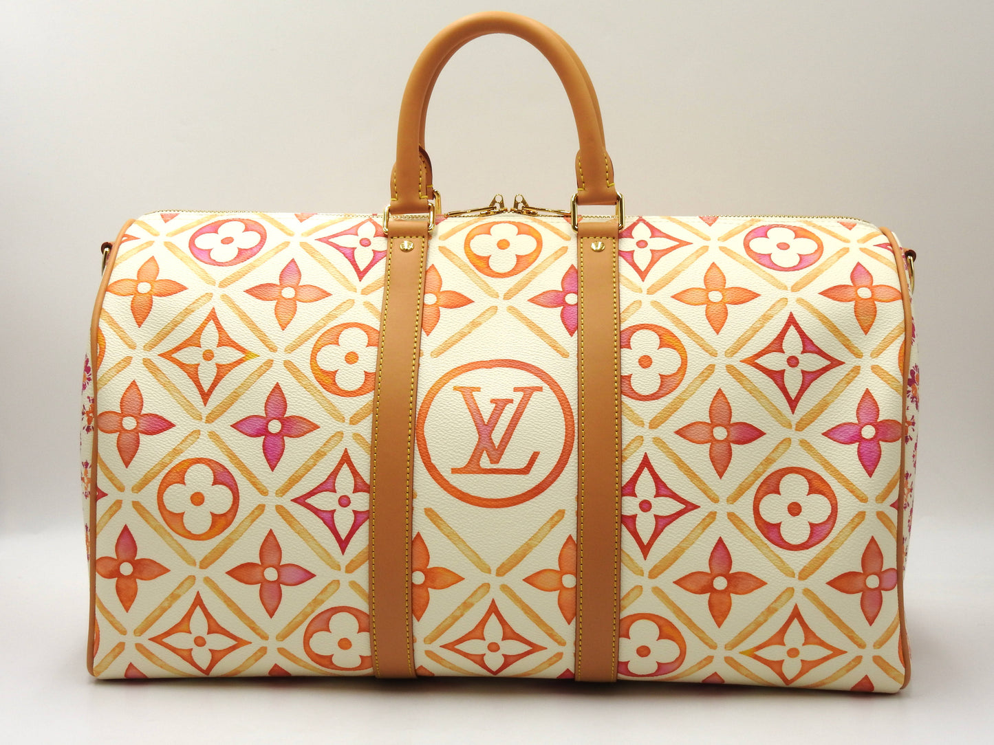 LOUIS VUITTON Monogram Tile Keepall Bandouliere 45 Travel Bag Coral M11251