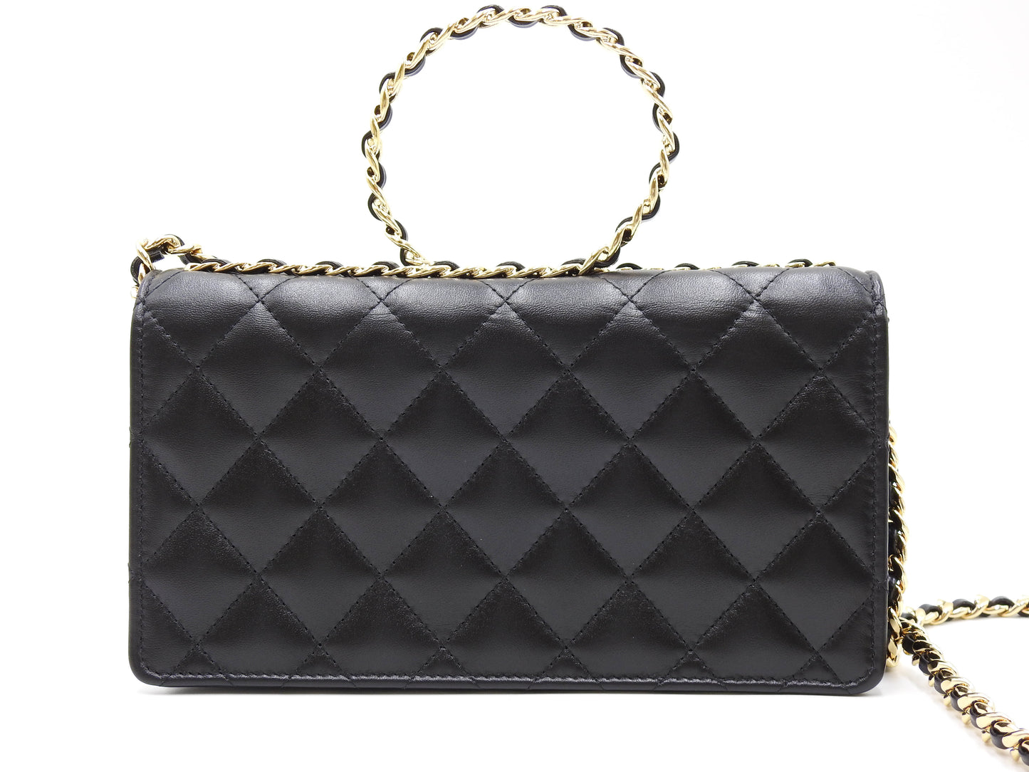 CHANEL Matelasse Chain Phone Holder Shoulder Bag Lambskin Black AP3764