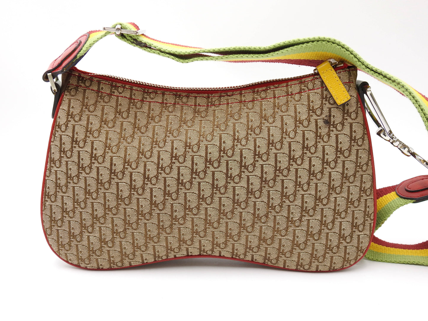 Christian Dior Trotter Rasta Saddle Crossbody Shoulder Bag Canvas Beige