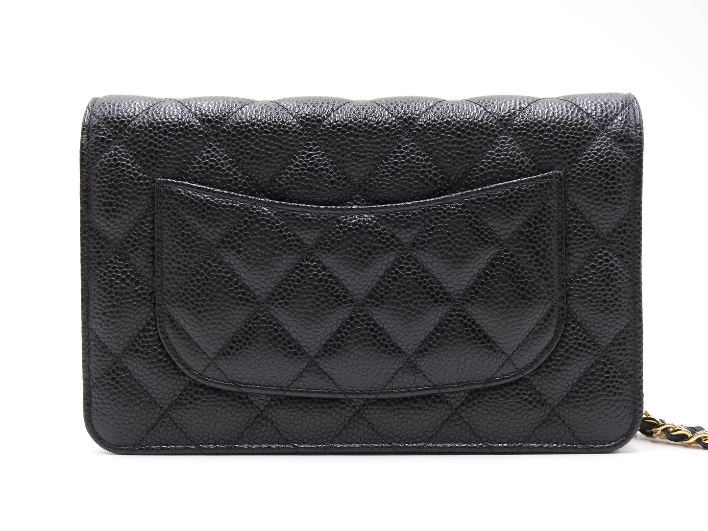 CHANEL CC Matelasse Wallet On Chain Shoulder Bag Caviarskin Black AP0250