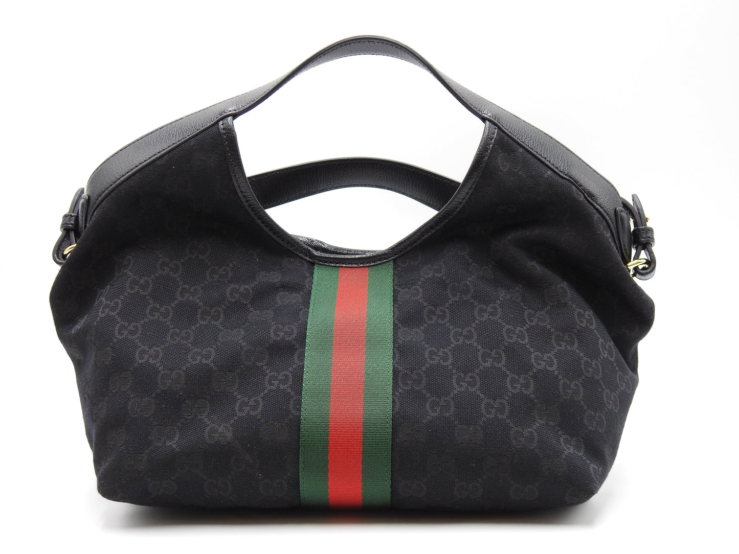 GUCCI GG Canvas Giglio Small Hobo Tote Shoulder Bag Black Green Red 860845