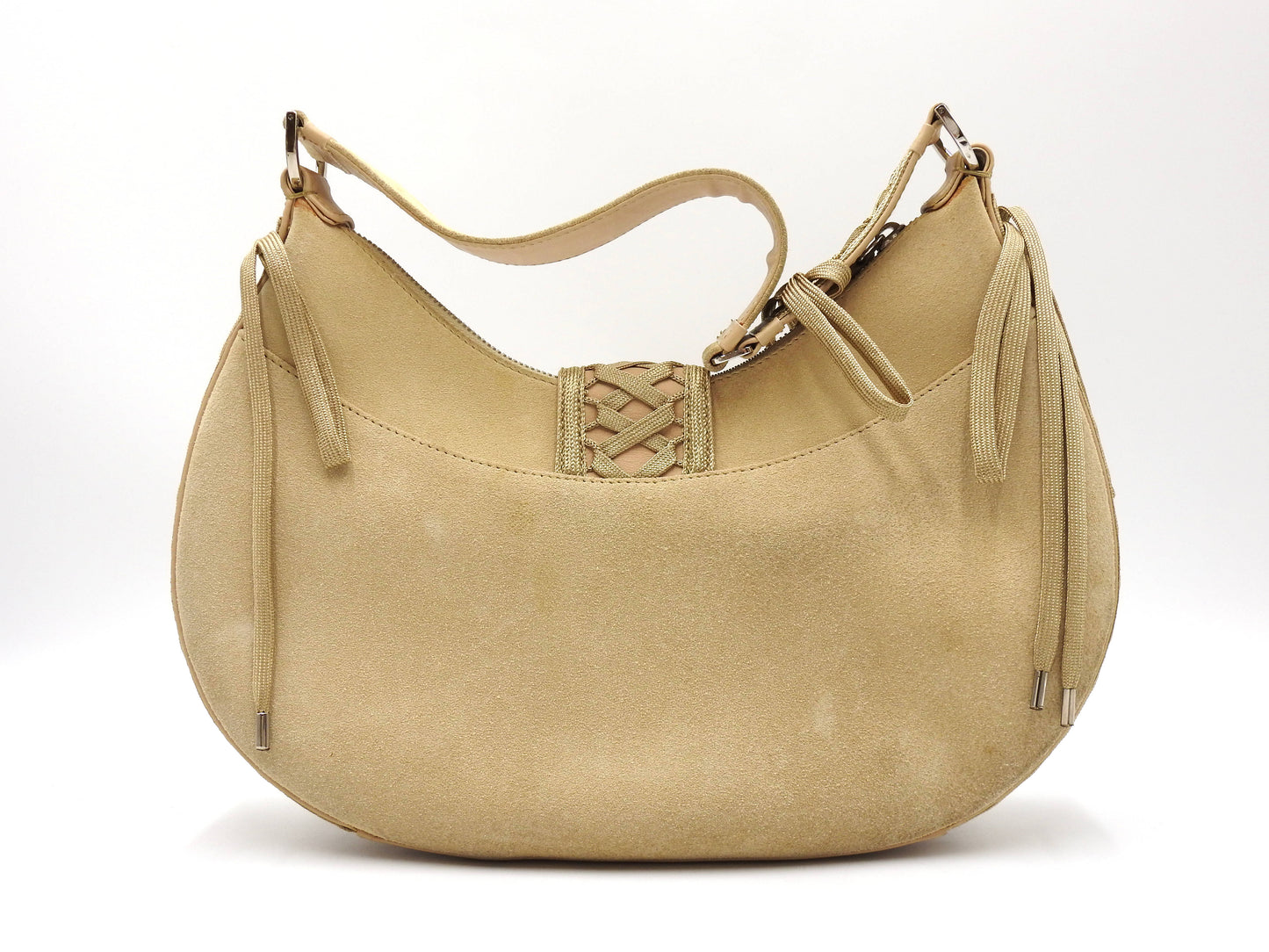 Christian Dior Admit It Lace-Up Hobo One Shoulder Bag Suede Leather Beige