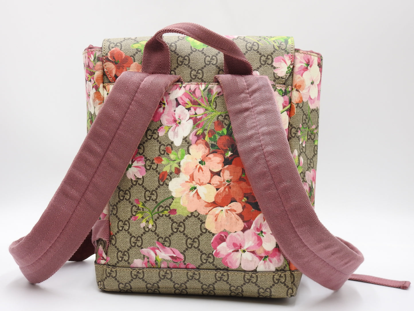 GUCCI GG Blooms Supreme Backpack Bag PVC Leather Pink Beige Red 410544
