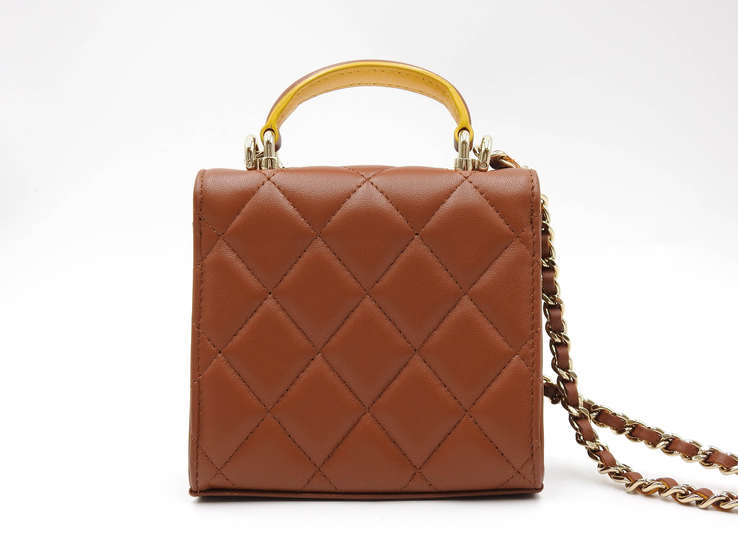 CHANEL CC Matelasse Top Handle Chain Clutch Mini Shoulder Bag Brown AP2682