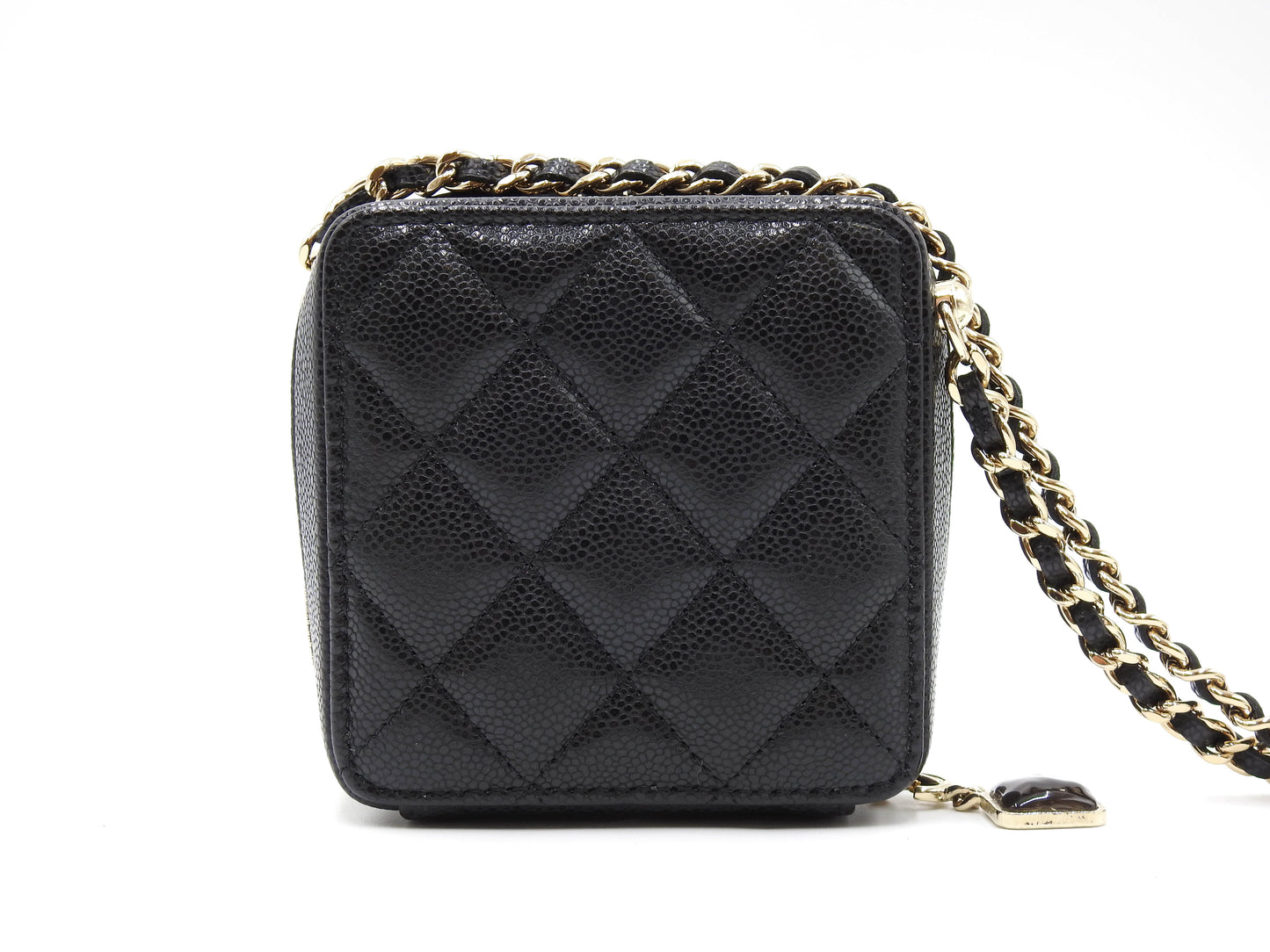 CHANEL CC Matelasse Chain Clutch Shoulder Bag Caviarskin Black Gold AP2852