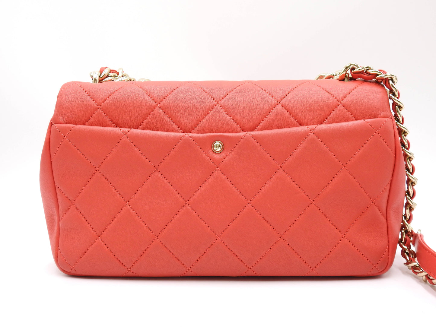 CHANEL CC Matelasse Chain Shoulder Bag Lambskin Leather Red Gold AS1354